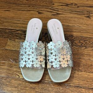kate spade Gold Floral Cutout Leather Mules